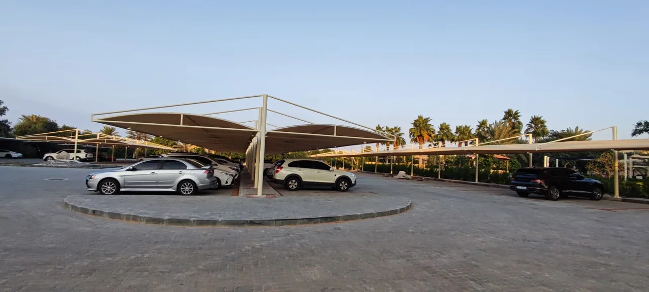 Completed car parking shade structure at Abu Dhabi Golf Club in Abu Dhabi — installation view 2