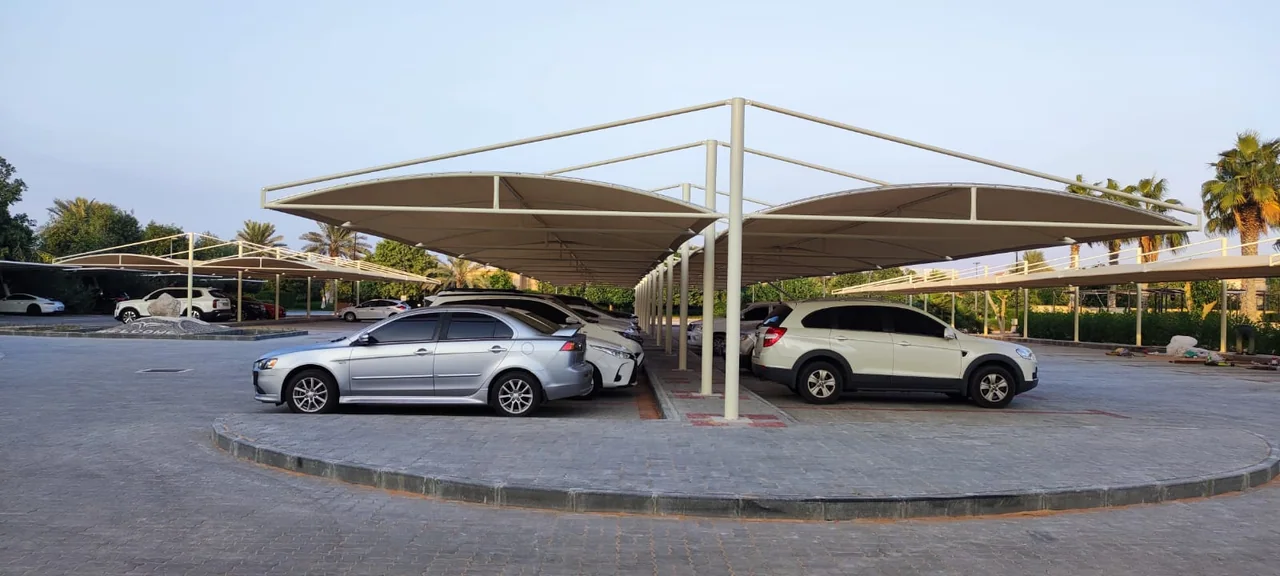 Completed car parking shade structure at Abu Dhabi Golf Club in Abu Dhabi — installation view 3