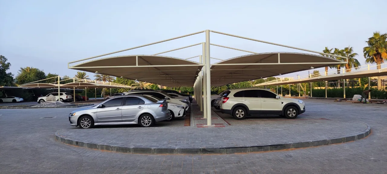 Completed car parking shade structure at Abu Dhabi Golf Club in Abu Dhabi — installation view 4