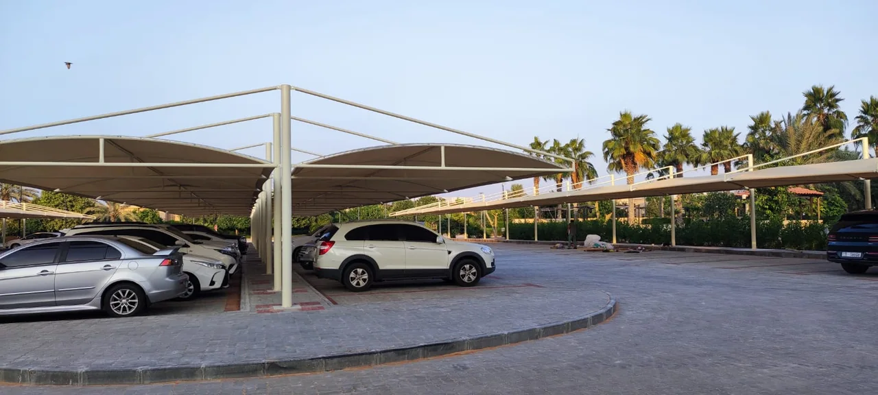 Completed car parking shade structure at Abu Dhabi Golf Club in Abu Dhabi — installation view 6