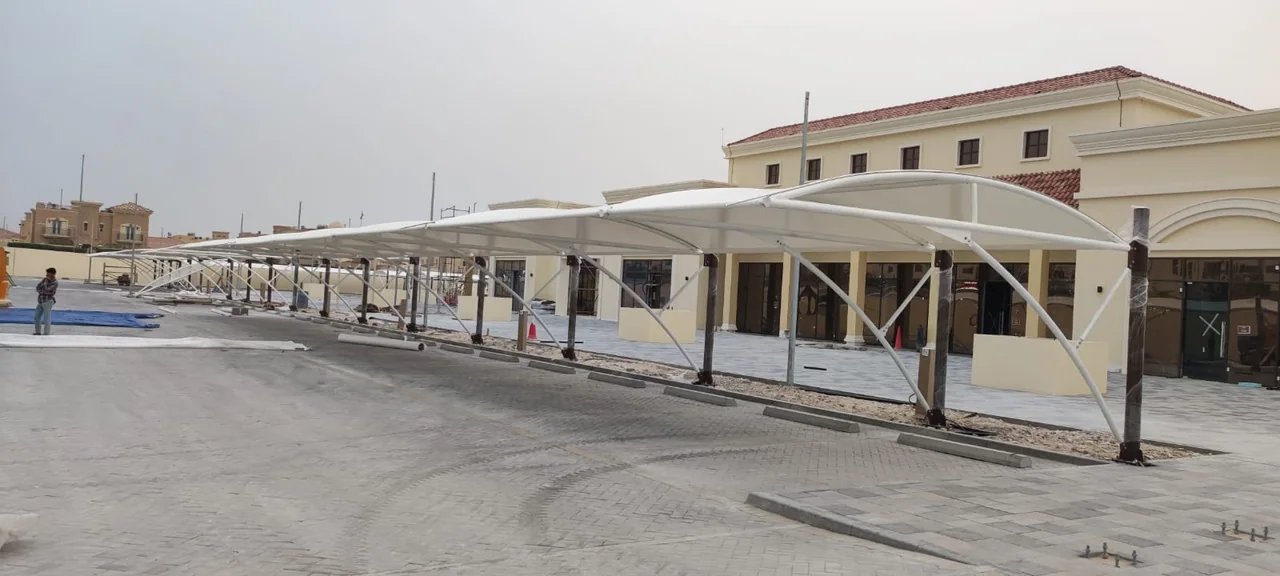 Completed car parking shade structure at ADICC Baniyas in Baniyas, Abu Dhabi — installation view 5