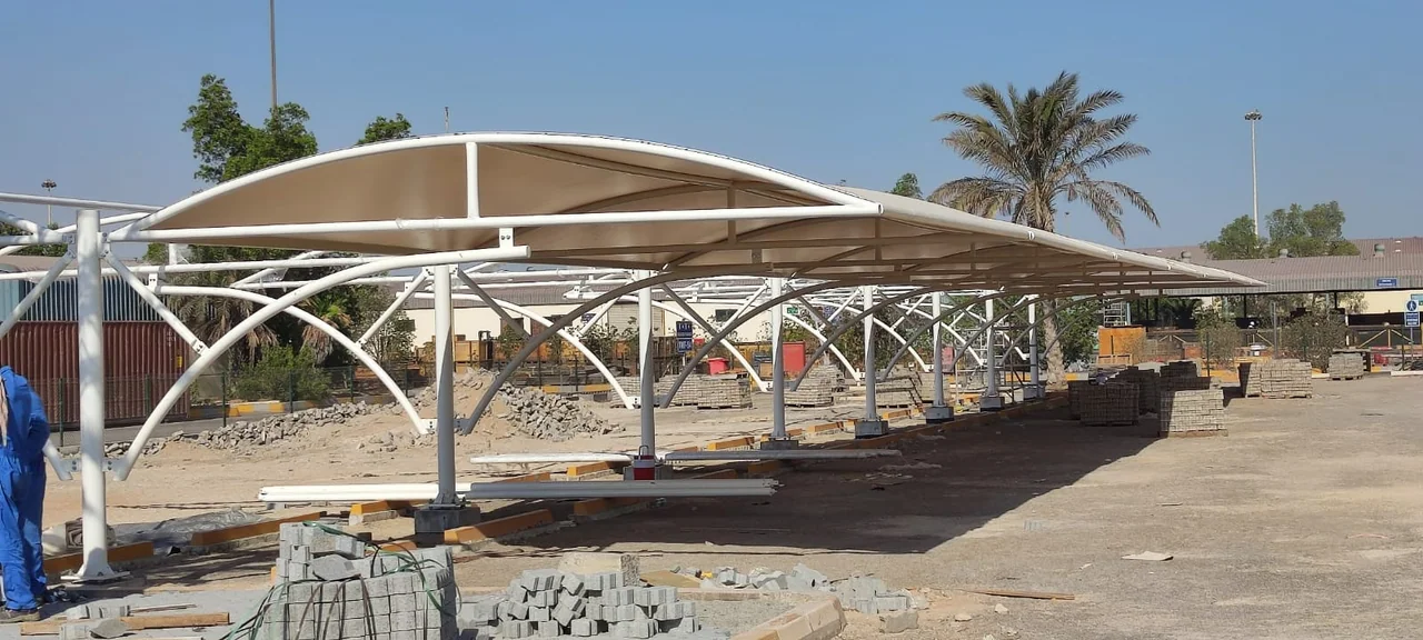 Completed car parking shade structure at ADNOC Mussafah in Mussafah, Abu Dhabi