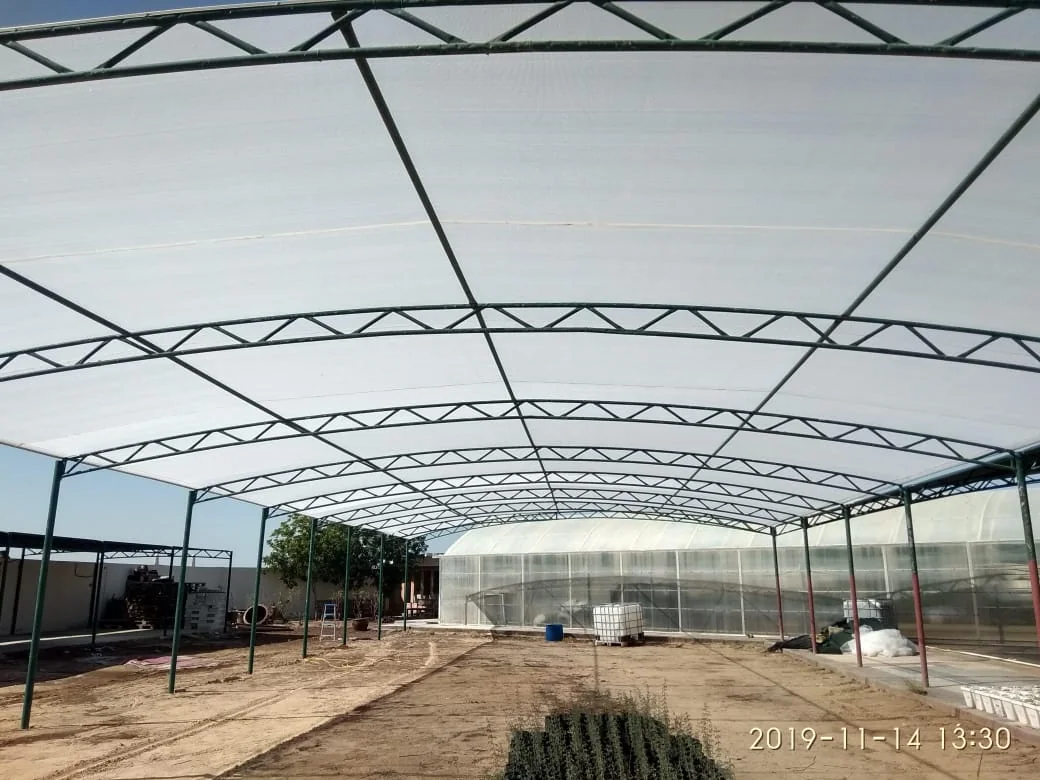 Completed tensile membrane shade structure at Al Warsan in Dubai