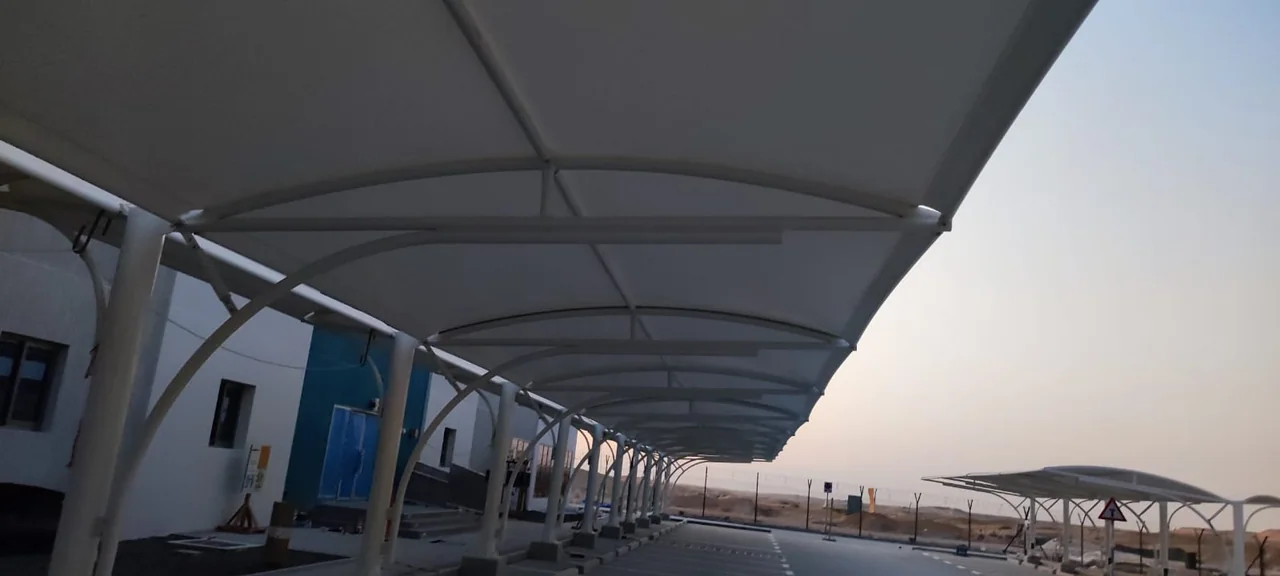 Completed car parking shade structure at Amanah Hameem in Abu Dhabi