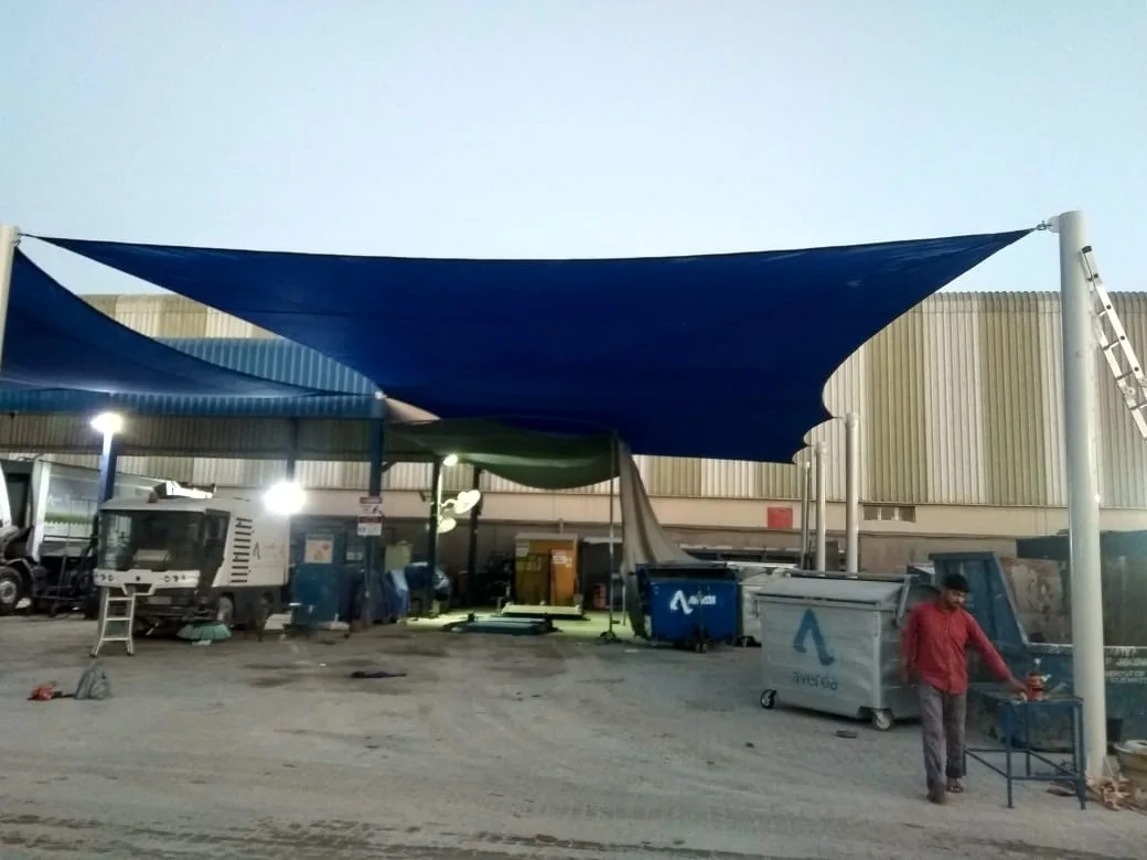 Completed tensile membrane shade structure at Awirda Environment in Al Quoz, Dubai