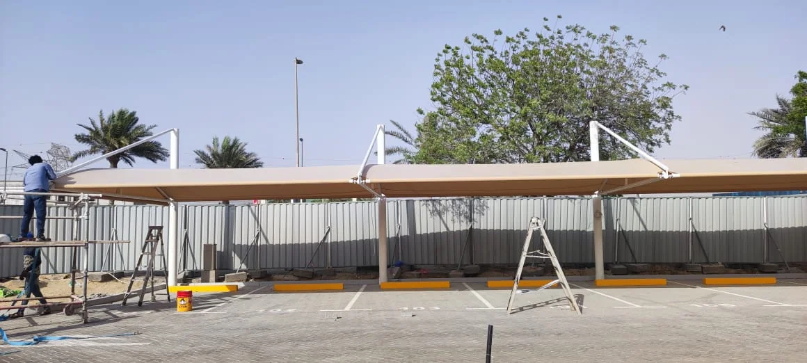 Completed car parking shade structure at Choithrams Green Community in DIP, Dubai — installation view 6