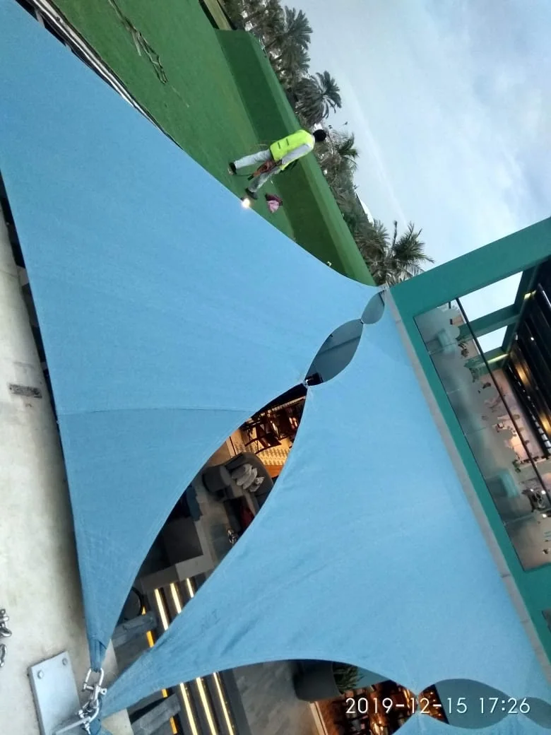 Completed tensile membrane shade structure at Le Royal Meridien Hotel in Jumeirah, Dubai — installation view 8