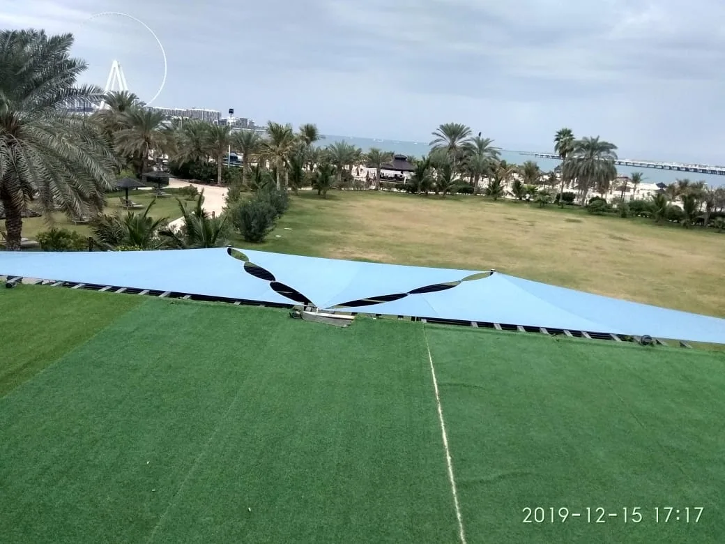 Completed tensile membrane shade structure at Le Royal Meridien Hotel in Jumeirah, Dubai — installation view 10