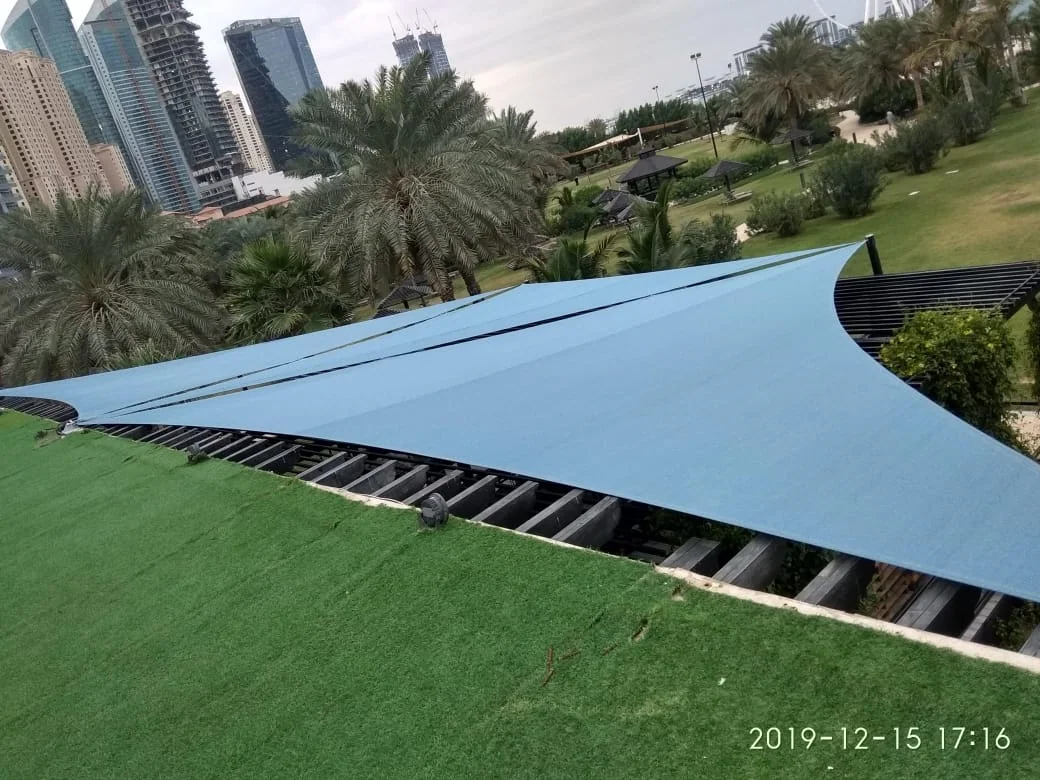 Completed tensile membrane shade structure at Le Royal Meridien Hotel in Jumeirah, Dubai — installation view 11