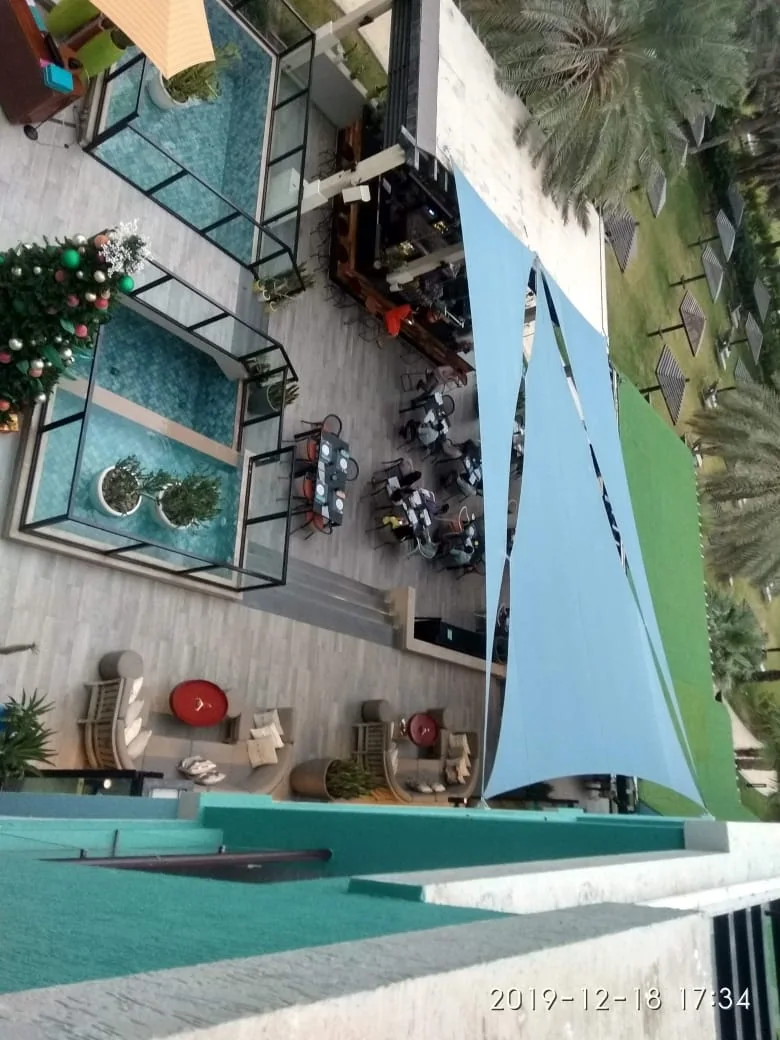 Completed tensile membrane shade structure at Le Royal Meridien Hotel in Jumeirah, Dubai — installation view 12