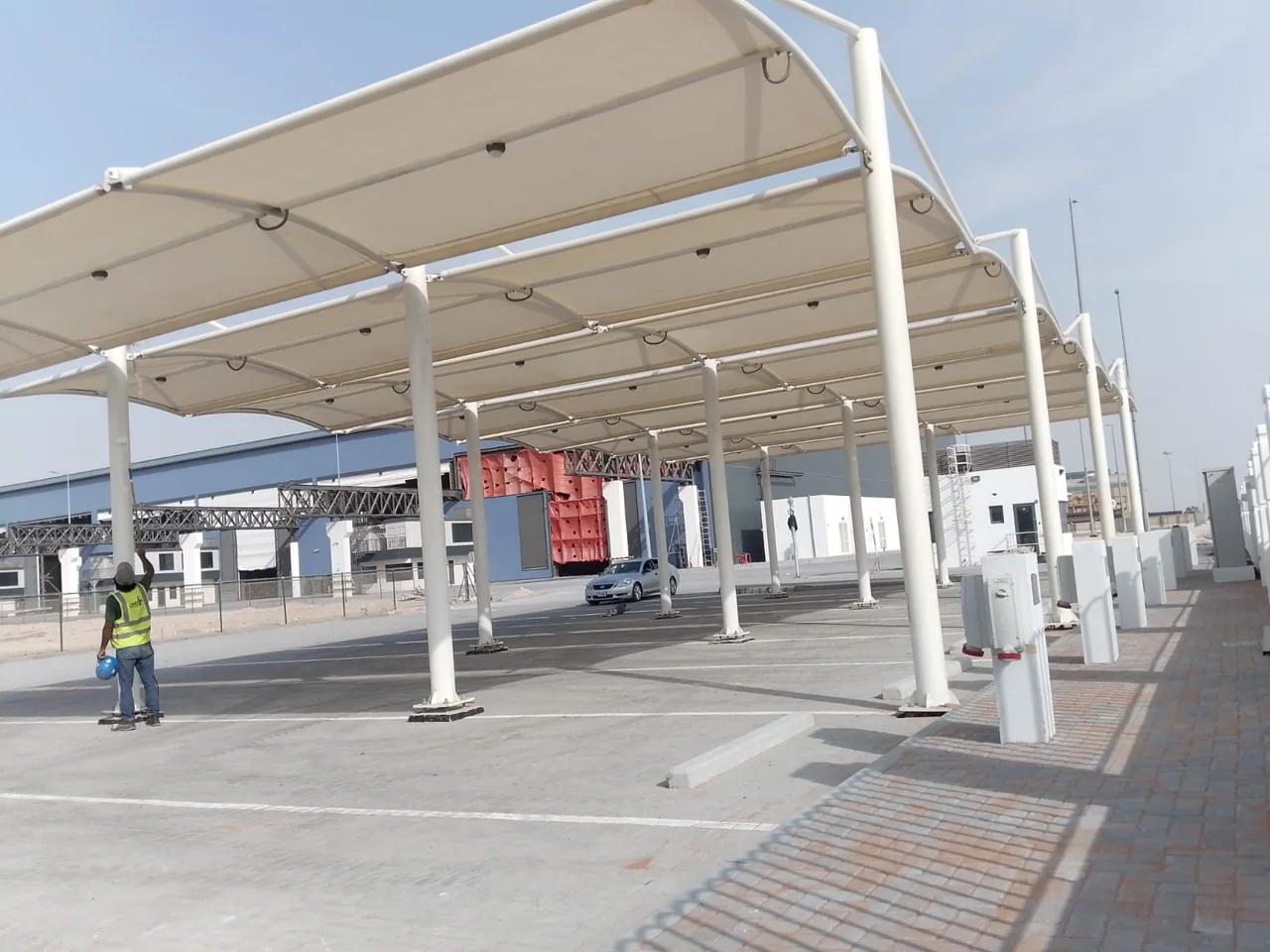 Completed car parking shade structure at Metal Park — KIZAD in KIZAD, Abu Dhabi