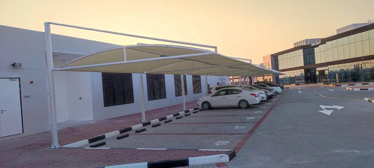Completed car parking shade structure at Prestige in Dubai — installation view 2