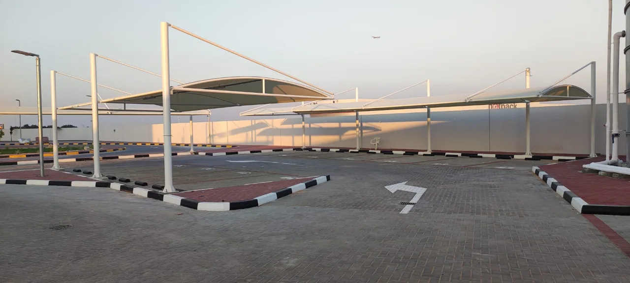 Completed car parking shade structure at Prestige in Dubai — installation view 3