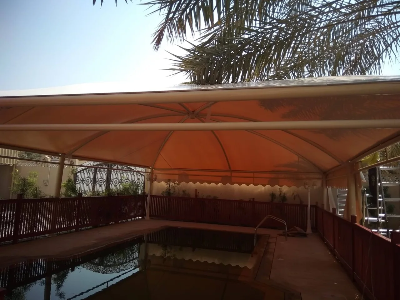 Completed tensile membrane shade structure at Swimming Pool — Barsha in Al Barsha, Dubai — installation view 2