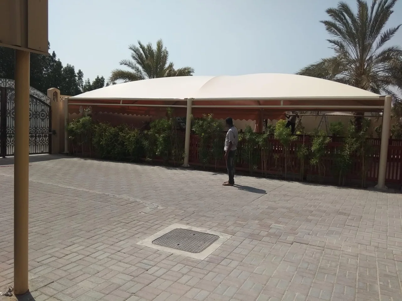 Completed tensile membrane shade structure at Swimming Pool — Barsha in Al Barsha, Dubai — installation view 3